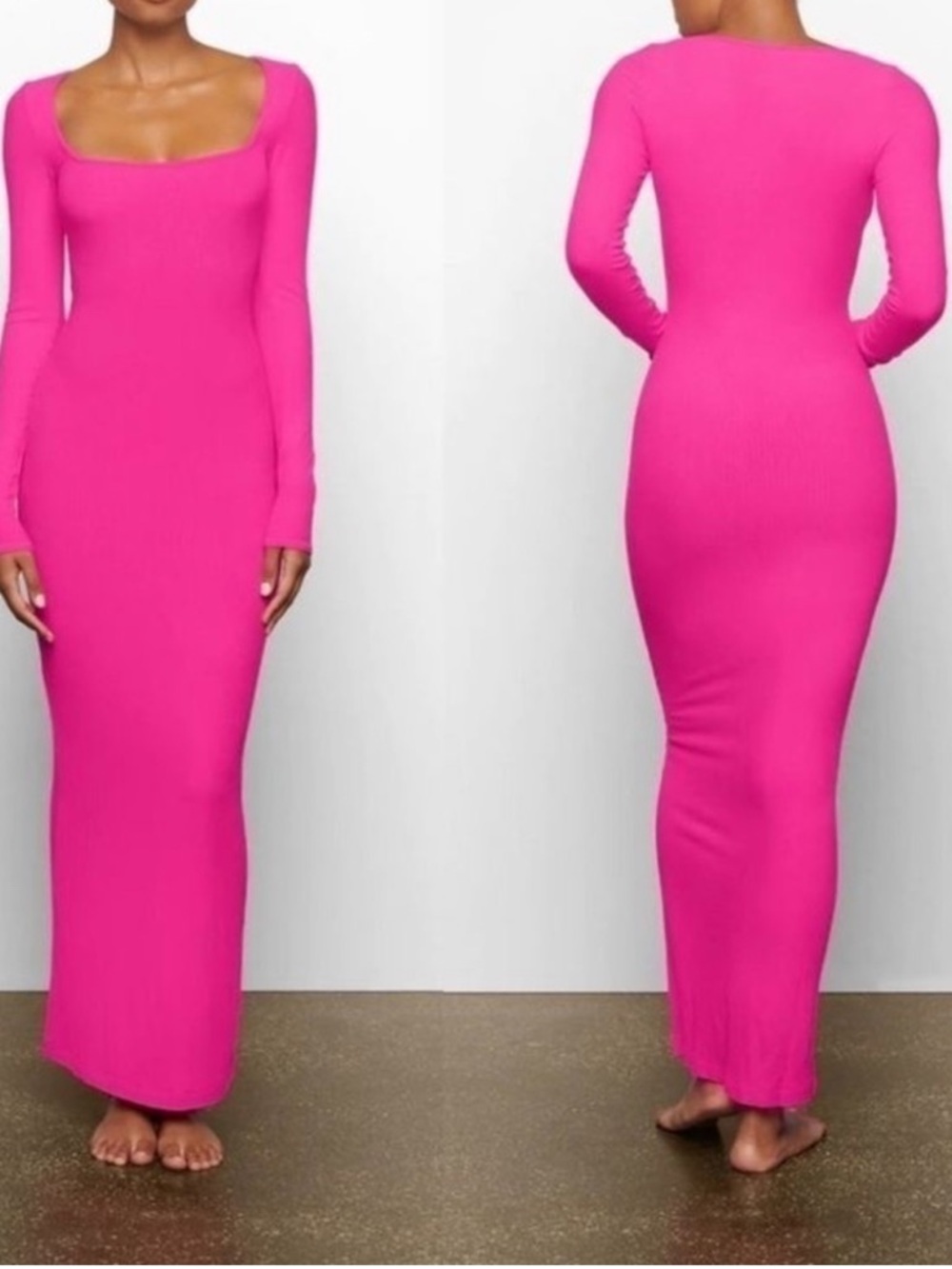 Skims Hot Pink Soft Lounge Long Sleeves Maxi Dress New W Tags Size M